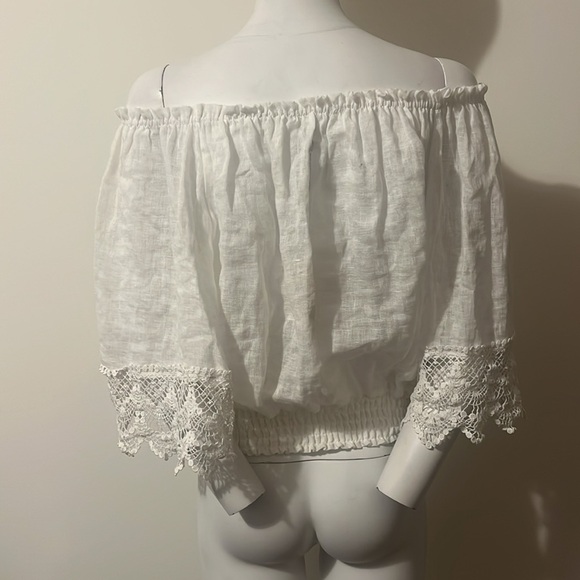 Woodstock White Linen Lace Cropped One size Top - Picture 3 of 11